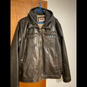 Levi's Mens Leather Like Jacket With Hoodie